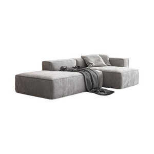 Yetta Grey Velvet Three Seater Corner Sofa | Modern Contemporary L-Shaped Sofa Set with Soft Cushioned Seating & Sturdy Frame