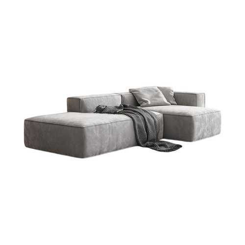 Yetta Grey Velvet Three Seater Corner Sofa | Modern Contemporary L-Shaped Sofa Set with Soft Cushioned Seating & Sturdy Frame