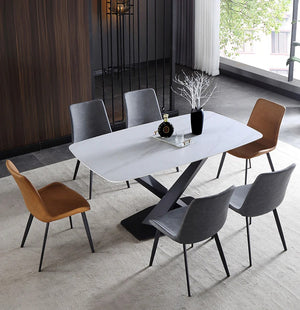 Sanders Triangle Dining Table, Sintered Stone Top Modern Dining Table with Painted Steel Legs, Marble Effect Kitchen & Dining Table, White & Black Contemporary Dining Room Table