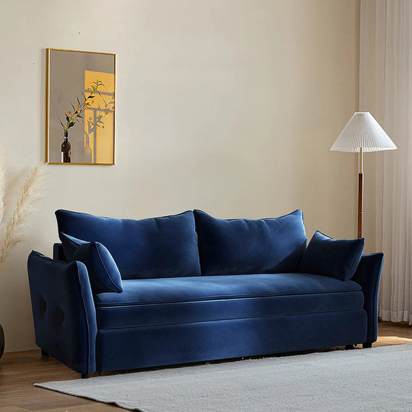 Ritchie Velvet Two Seater Pull Out Sofa Bed – Modern Convertible Sleeper Sofa with Pull-Out Mattress, Compact Space-Saving Guest Bed, Blue/Green/Beige