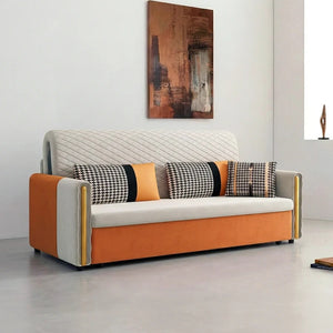 Imelde Two Seater Sofa Bed – Convertible Linen-Look Pull Out Sofa Bed Couch with Metal Frame, Space Saving Sleeper Sofa for Living Room, Guest Room & Small Spaces (Green, Grey, Orange)