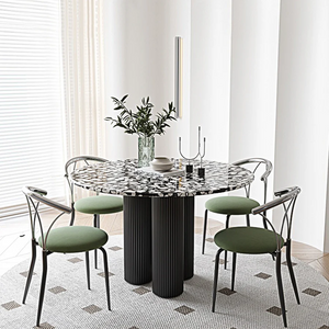 Martinez Small Round Dining Table – Modern Marble Top & Wood Base Round Dining Table (80cm / 90cm / 100cm), Compact Dining Table for 4 – Contemporary Kitchen & Dining Room Furniture