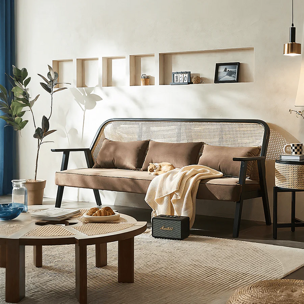 Morris Casual Rattan Three Seater Sofa – Contemporary Wooden Frame Lounge Sofa with Flannelette Cushion Upholstery, Spacious Modern Seating for Living Room, Lounge & Reception Areas - My Store