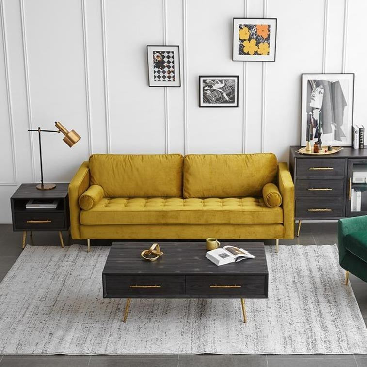 Hanoi Velvet Two Seater Sofa – Modern Contemporary 2-Seater Couch with Painted Steel Legs, Comfortable Upholstered Living Room Sofa (Grey, Blue, Green, Yellow) - My Store