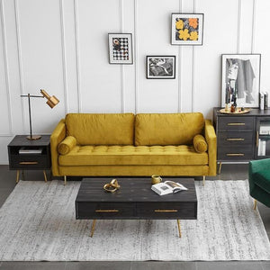 Hanoi Velvet Two Seater Sofa – Modern Contemporary 2-Seater Couch with Painted Steel Legs, Comfortable Upholstered Living Room Sofa (Grey, Blue, Green, Yellow) - My Store