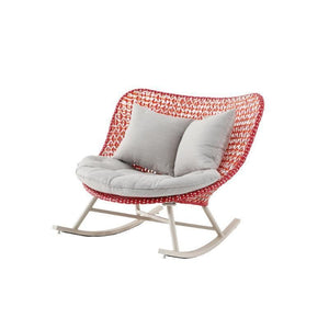 Temescal Rattan Rocking Garden Chair, Indoor & Outdoor Metal Frame Rocking Armchair, Modern Rattan Rope Patio Relax Chair – Grey, Green, Red - My Store