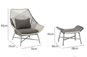 Carmean Rattan Outdoor Chair with Matching Footstool – Modern Garden Lounge Seating Set, Grey/Blue, Aluminium Frame Patio Furniture for Relaxed Outdoor Comfort - My Store