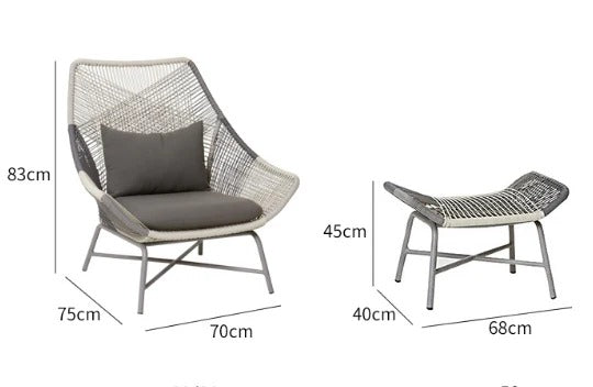 Carmean Rattan Outdoor Chair with Matching Footstool – Modern Garden Lounge Seating Set, Grey/Blue, Aluminium Frame Patio Furniture for Relaxed Outdoor Comfort - My Store