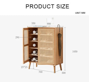 Hans Rattan Shoe Storage Cabinet in Oak Finish – Modern Wooden Shoe Organizer with Breathable Rattan Doors, Space-Saving Hallway Storage Unit - My Store