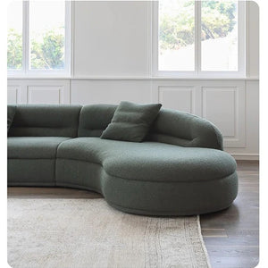 Yannik Four Seater Curved Sofa – Snowflake Velvet Upholstery, Modern Contemporary Lounge Sofa with High-Resilience Sponge Cushioning, Elegant Green Living Room Sofa