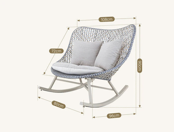Temescal Rattan Rocking Garden Chair, Indoor & Outdoor Metal Frame Rocking Armchair, Modern Rattan Rope Patio Relax Chair – Grey, Green, Red - My Store
