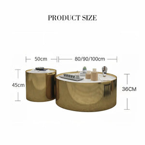 Luxury Coffee Table Set – Sintered Stone Top with Gold Metal Frame | Modern Contemporary Living Room Center & Side Tables Set | Durable Designer Coffee Table Furniture