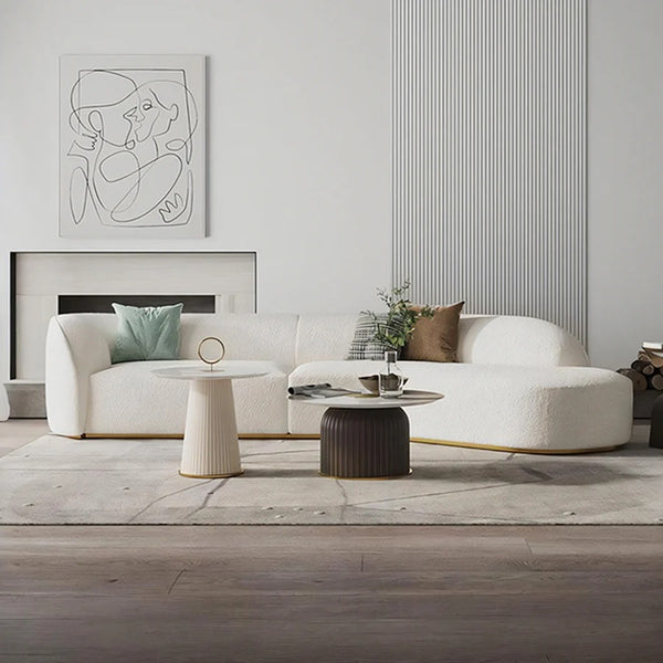 Welby Curved 3-Seater Sofa – Modern Boucle or Velvet Upholstered Living Room Couch, Contemporary Lounge Seating in Grey or White - My Store