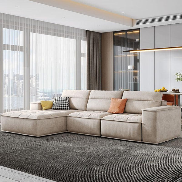 R97 Lou 4 Seater Sofa – Modern Large Leathaire Couch, Spacious Family Living Room Sofa, High-Density Foam Cushioned Four Seater, Contemporary Minimalist Design (Beige/Grey Options) - My Store