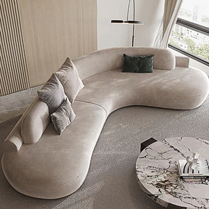 Cosima Grey Curved Velvet Four Seater Sofa | Modern Long Curved Lounge Sofa with Stainless Steel Base | Contemporary Luxury Living Room Couch