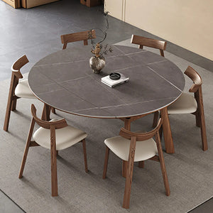Aitken Round Folding Solid Wood Dining Table – Space Saving Extendable Round Wooden Dining Table, Modern Folding Kitchen & Dining Table – Walnut & Grey Finish