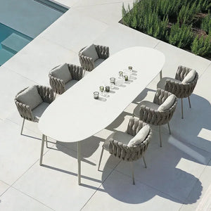 Vallee Rattan Outdoor Dining Set – 6 Seater Garden Table and Chairs with Sintered Stone Top, Modern Grey Patio Furniture Set for Outdoor Dining - My Store