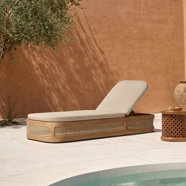 Marina Reclining Outdoor Sun Lounger Daybed, Adjustable Garden Sun Lounger with Waterproof Cushion, Rattan/Teak/Aluminium Patio Day Bed Single for Garden, Poolside & Terrace
