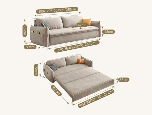 Fernandez Suede Sofa Bed with Storage – 2 Seater / 3 Seater Convertible Sofa Sleeper with High Density Foam and Steel Frame – Milk Tea