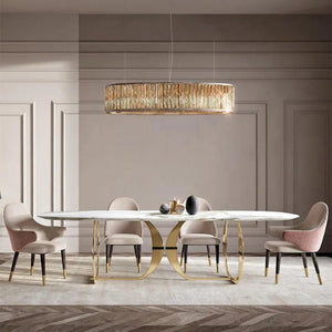 Arpen Marble Dining Table Set for 6 | White & Gold Luxury Modern Dining Table with Painted Steel Frame | Contemporary Dining Room Furniture