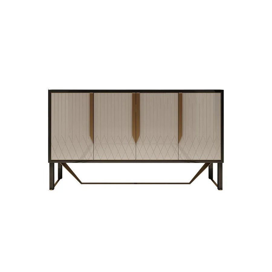 S912 Modern Sideboard Cabinet – Khaki & Gold Contemporary Storage Unit with MDF & Metal Frame, Stylish Living Room Buffet Sideboard - My Store