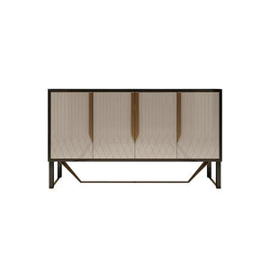 S912 Modern Sideboard Cabinet – Khaki & Gold Contemporary Storage Unit with MDF & Metal Frame, Stylish Living Room Buffet Sideboard - My Store
