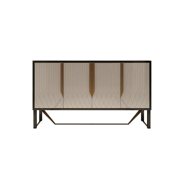 S912 Modern Sideboard Cabinet – Khaki & Gold Contemporary Storage Unit with MDF & Metal Frame, Stylish Living Room Buffet Sideboard - My Store