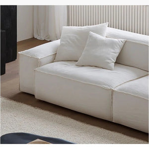 Zaavan Modular Three Seater Sofa | Modern Linen Upholstered Couch | Off White Contemporary Living Room Sofa | Comfortable High Resilience Foam Seating