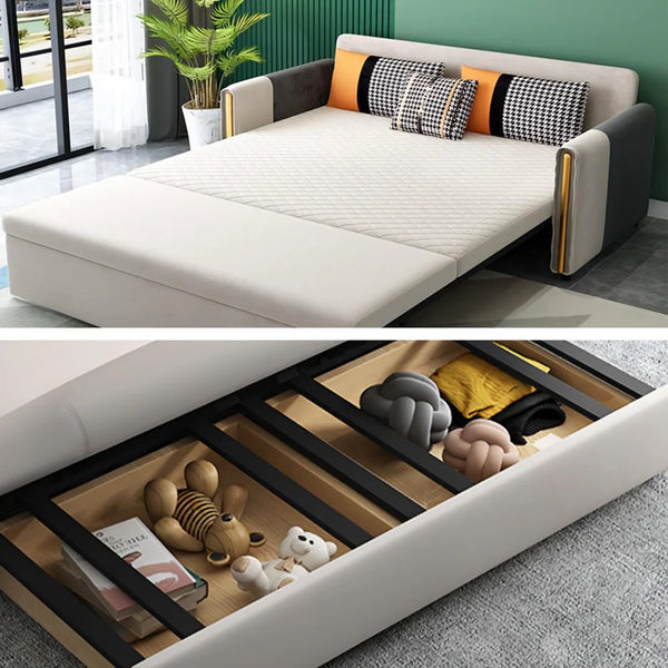Imelde Two Seater Sofa Bed – Convertible Linen-Look Pull Out Sofa Bed Couch with Metal Frame, Space Saving Sleeper Sofa for Living Room, Guest Room & Small Spaces (Green, Grey, Orange)