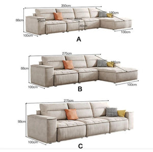 R97 Lou 3 Seater Sofa – Modern Leathaire Couch, Spacious Living Room Sofa, High-Density Foam Cushioned Three Seater, Contemporary Minimalist Design (Beige/Grey Options) - My Store