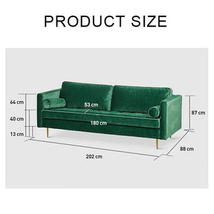 Hanoi Velvet Two Seater Sofa – Modern Contemporary 2-Seater Couch with Painted Steel Legs, Comfortable Upholstered Living Room Sofa (Grey, Blue, Green, Yellow) - My Store