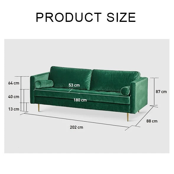 Hanoi Velvet Two Seater Sofa – Modern Contemporary 2-Seater Couch with Painted Steel Legs, Comfortable Upholstered Living Room Sofa (Grey, Blue, Green, Yellow) - My Store