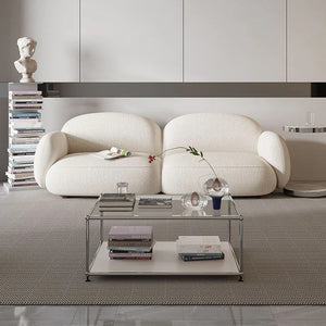 Caden Cloud 2 Seater Sofa – White Bouclé Upholstered Modern Cloud Couch with High-Density Foam | Contemporary Living Room Loveseat Sofa - My Store