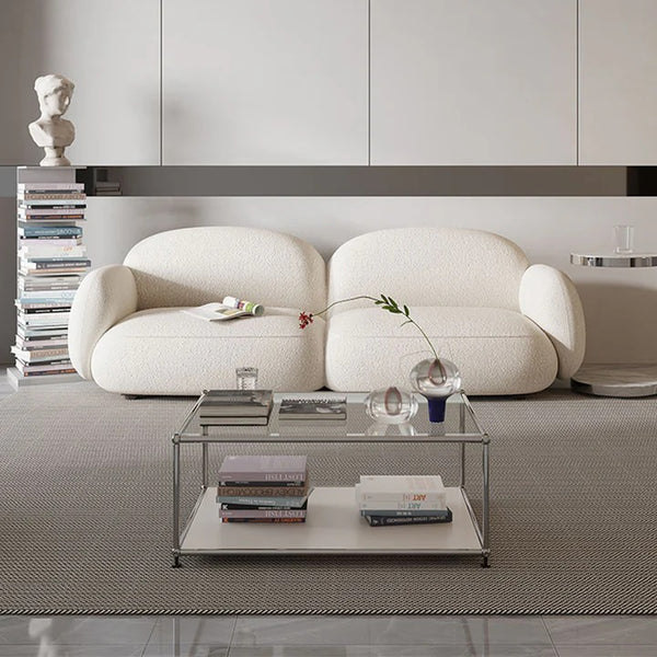 Caden Cloud 2 Seater Sofa – White Bouclé Upholstered Modern Cloud Couch with High-Density Foam | Contemporary Living Room Loveseat Sofa - My Store