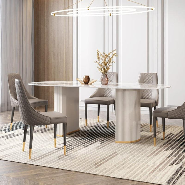 Costanza Sintered Stone Dining Table White Oval Modern Dining Table with MDF Base Contemporary 6 Seater Dining Table for Kitchen & Dining Room
