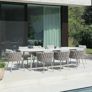 Vallee Rattan Outdoor Dining Set – 6 Seater Garden Table and Chairs with Sintered Stone Top, Modern Grey Patio Furniture Set for Outdoor Dining - My Store