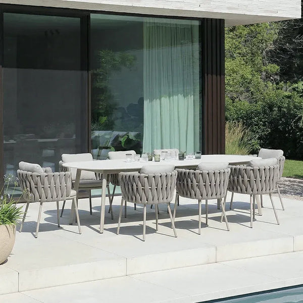 Vallee Rattan Outdoor Dining Set – 6 Seater Garden Table and Chairs with Sintered Stone Top, Modern Grey Patio Furniture Set for Outdoor Dining - My Store