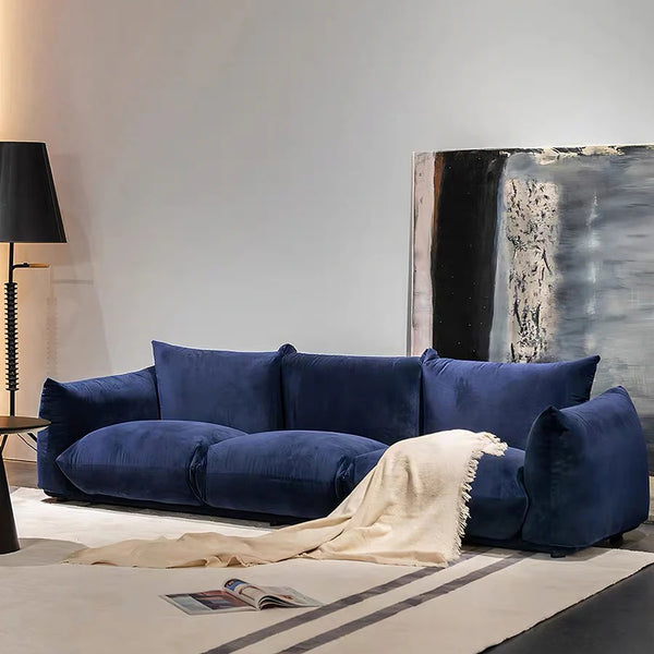 Isabella Modern 2 Seater Sofa – Bouclé or Velvet Upholstery, Contemporary Living Room Couch in Off White & Blue, Fully Assembled - My Store