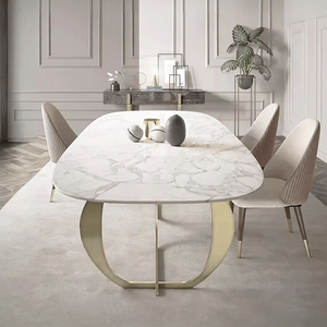Arpen Marble Dining Table Set for 6 | White & Gold Luxury Modern Dining Table with Painted Steel Frame | Contemporary Dining Room Furniture