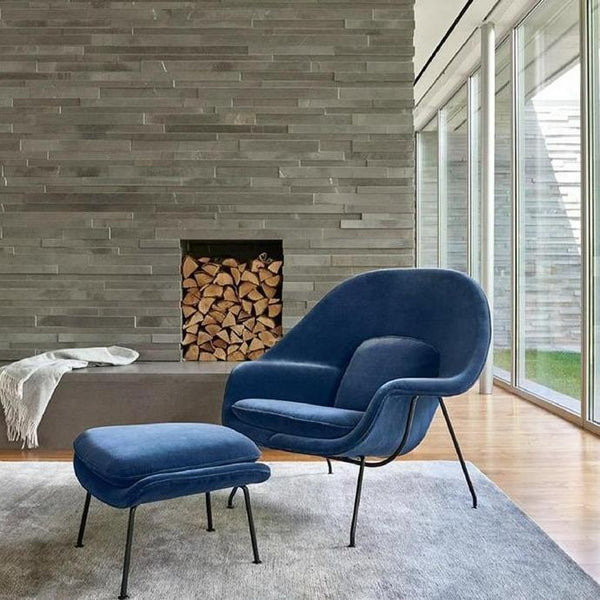 Womb Lounge Chair and Footstool Set – Modern Armchair with Matching Ottoman, Upholstered Lounge Seating with Painted Steel Frame for Living Room, Bedroom & Lounge - My Store