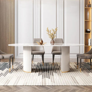 Costanza Sintered Stone Dining Table White Oval Modern Dining Table with MDF Base Contemporary 6 Seater Dining Table for Kitchen & Dining Room