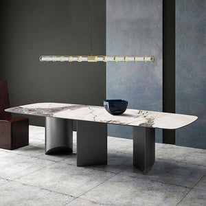 Nala Large Dining Table with Black Legs | Sintered Stone Marble Effect Top | Modern Contemporary Dining Table for 6–8 Seats | Steel Frame Dining Table