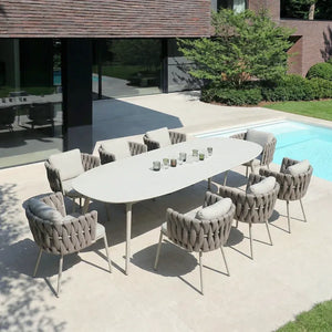 Vallee Rattan Outdoor Dining Set – 6 Seater Garden Table and Chairs with Sintered Stone Top, Modern Grey Patio Furniture Set for Outdoor Dining - My Store