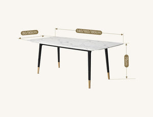 Malvern Modern Dining Table – White Sintered Stone Top with Black Painted Steel Legs, Contemporary Dining Table for 4–6 Seater Homes, Easy Assembly Kitchen & Dining Room Table