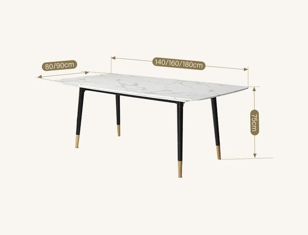 Malvern Modern Dining Table – White Sintered Stone Top with Black Painted Steel Legs, Contemporary Dining Table for 4–6 Seater Homes, Easy Assembly Kitchen & Dining Room Table
