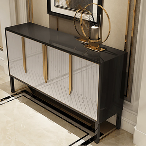 S912 Modern Sideboard Cabinet – Khaki & Gold Contemporary Storage Unit with MDF & Metal Frame, Stylish Living Room Buffet Sideboard - My Store