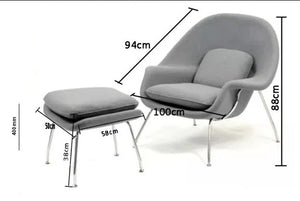 Womb Lounge Chair and Footstool Set – Modern Armchair with Matching Ottoman, Upholstered Lounge Seating with Painted Steel Frame for Living Room, Bedroom & Lounge - My Store