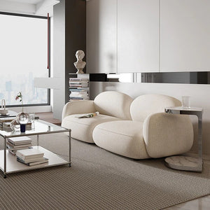Caden Cloud 2 Seater Sofa – White Bouclé Upholstered Modern Cloud Couch with High-Density Foam | Contemporary Living Room Loveseat Sofa - My Store