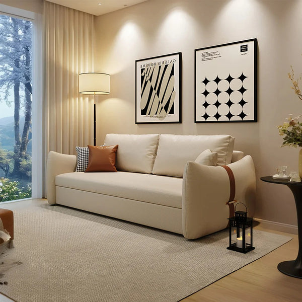 Sakura Sofa Bed with Storage, Folding Pull Out Sofa Bed with Hidden Storage, Leathaire Upholstered Convertible Sleeper Sofa for Living Room or Guest Room