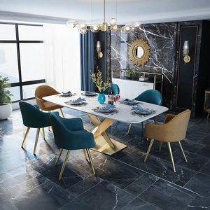 LUCI Marble Dining Table with Gold Metal Base, Modern White Dining Table, Luxury Contemporary Kitchen & Dining Room Table